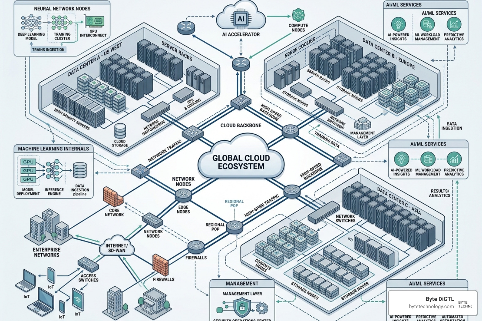 cloud infrastructure diagram with AI elements cloud infrastructure diagram with AI elements
