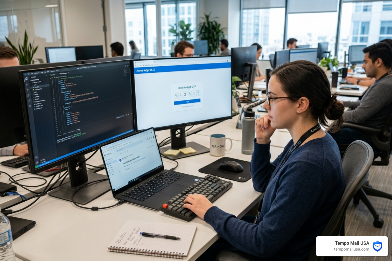 QA engineer verifying an OTP code in a temporary inbox QA engineer verifying an OTP code in a temporary inbox