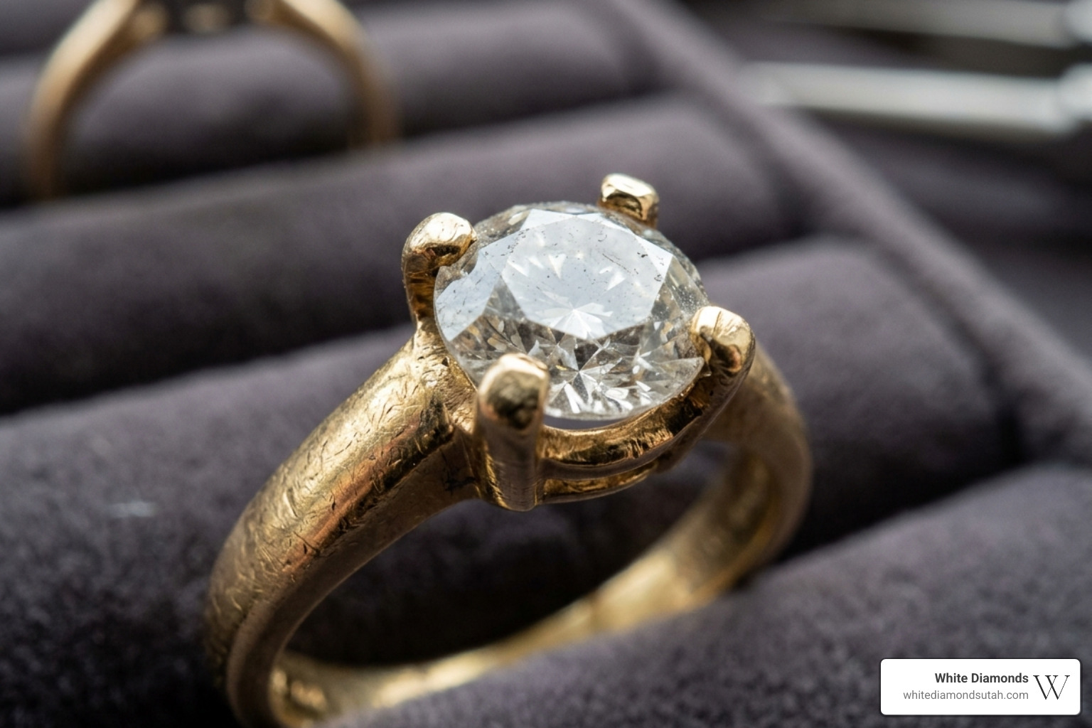 Close-up of worn jewelry prongs needing professional re-tipping