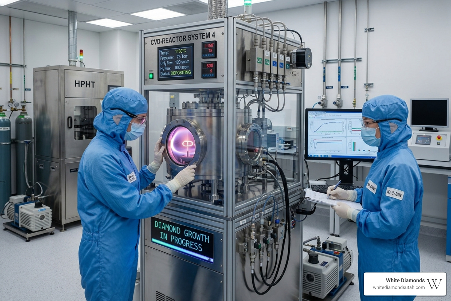 lab grown gemstone being created in a high tech facility