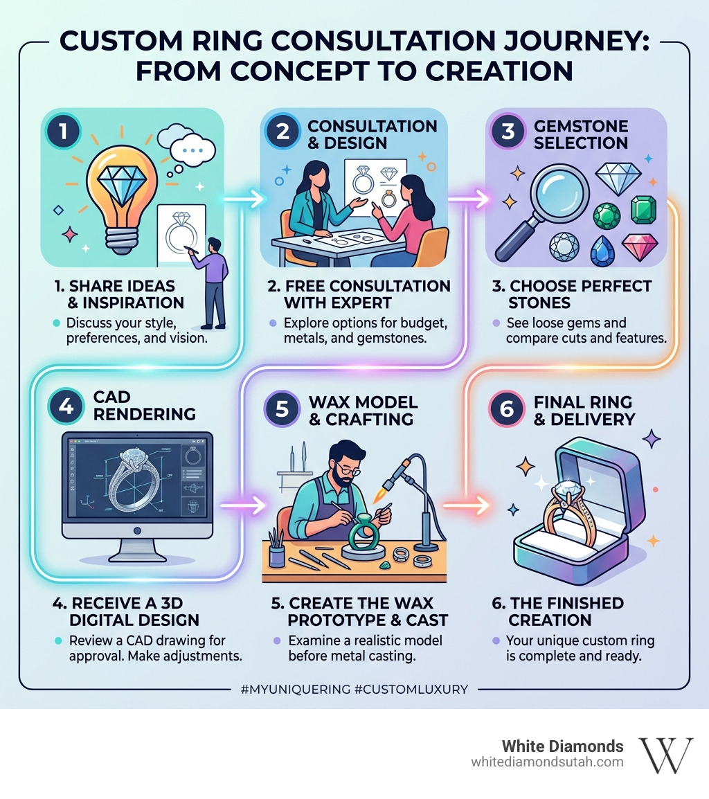 Custom ring consultation journey from concept to creation infographic infographic