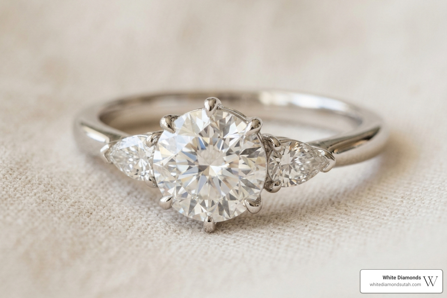 A beautiful three-stone diamond ring representing past, present, and future