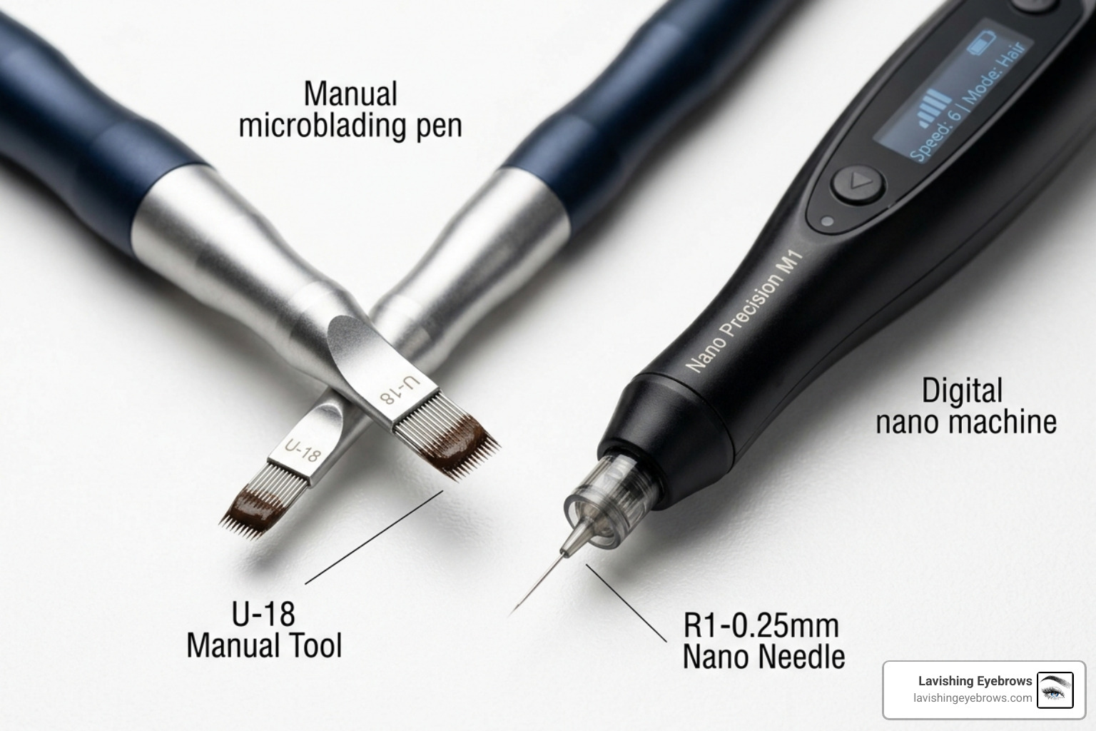 Manual microblading tool versus digital nano machine needle comparison