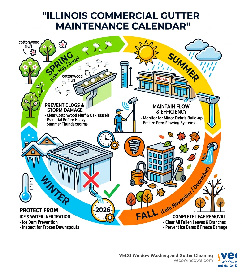 Infographic: Seasonal commercial gutter maintenance calendar for Illinois infographic