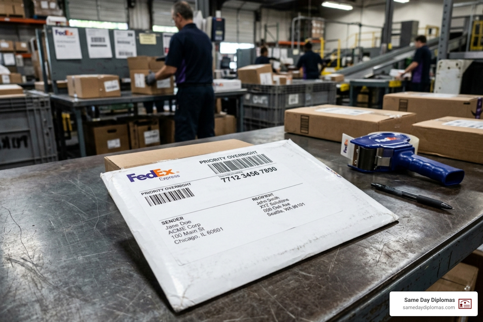 A discreetly labeled FedEx document mailer ready for overnight shipping