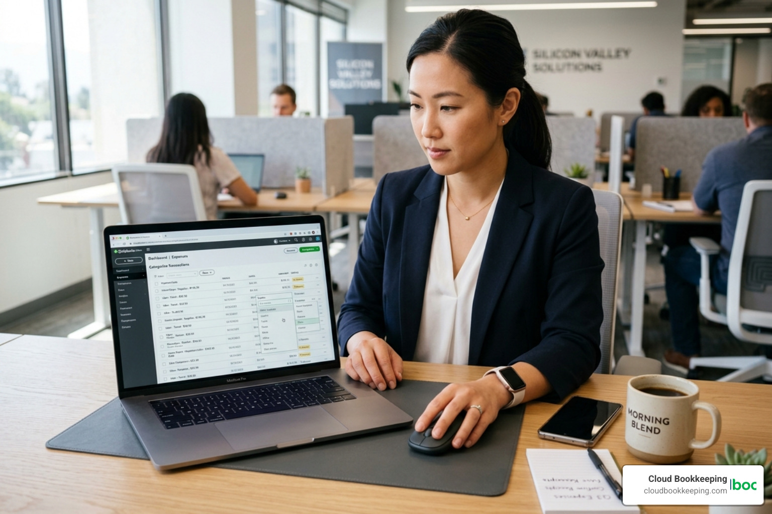 Professional organizing digital receipts and invoices into a cloud-based bookkeeping system