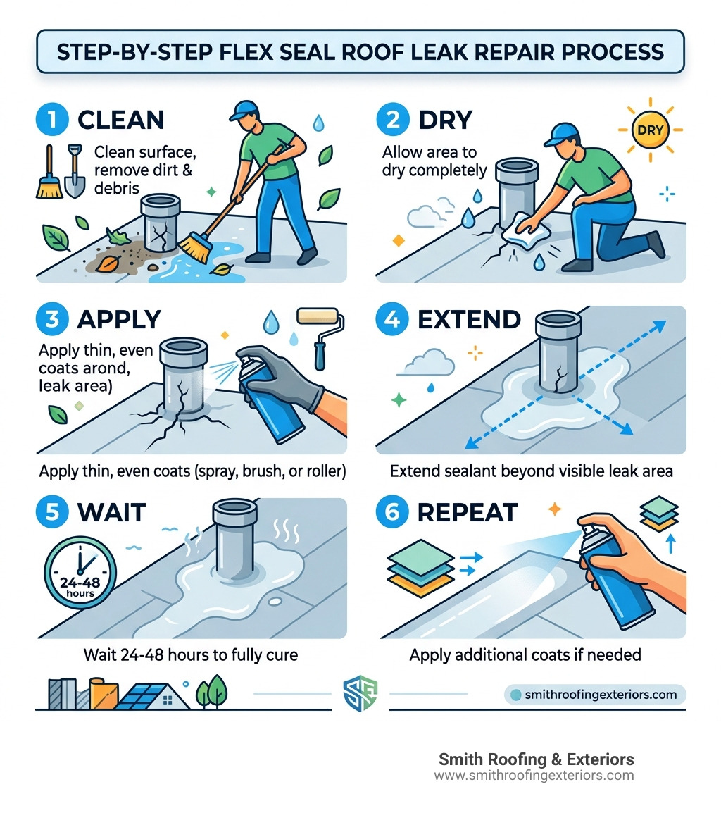 Step-by-step Flex Seal roof leak repair process infographic infographic Step-by-step Flex Seal roof leak repair process infographic infographic