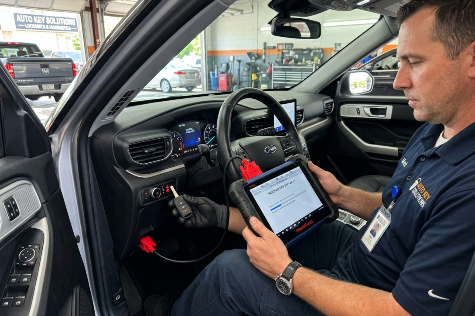 Locksmith programming a new transponder key for a modern vehicle