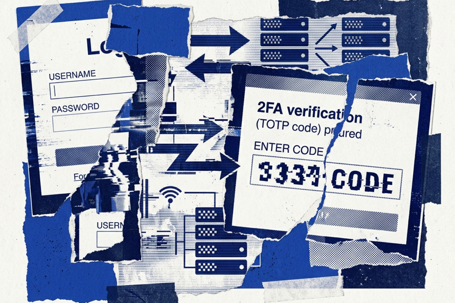Phishing attack intercepting 2FA code illustration