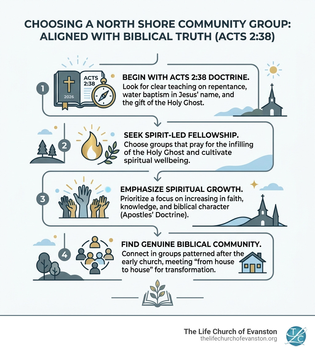 infographic showing how to choose a North Shore community group aligned with Acts 2:38 and biblical truth infographic infographic showing how to choose a North Shore community group aligned with Acts 2:38 and biblical truth infographic