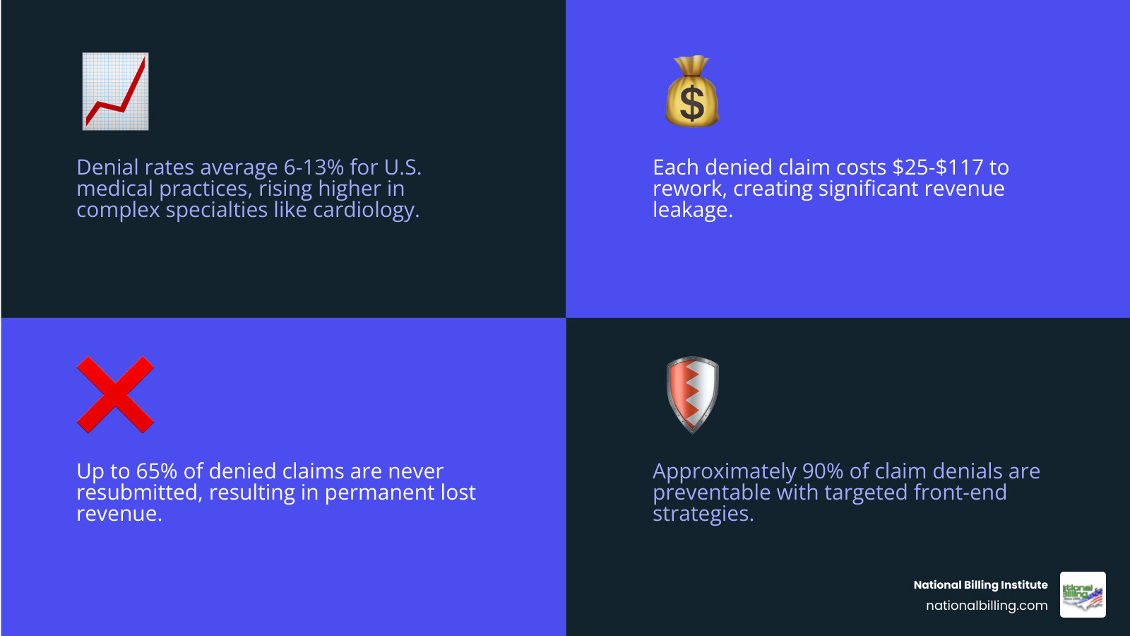 infographic showing cost of denied claims in 2026 and key denial statistics infographic