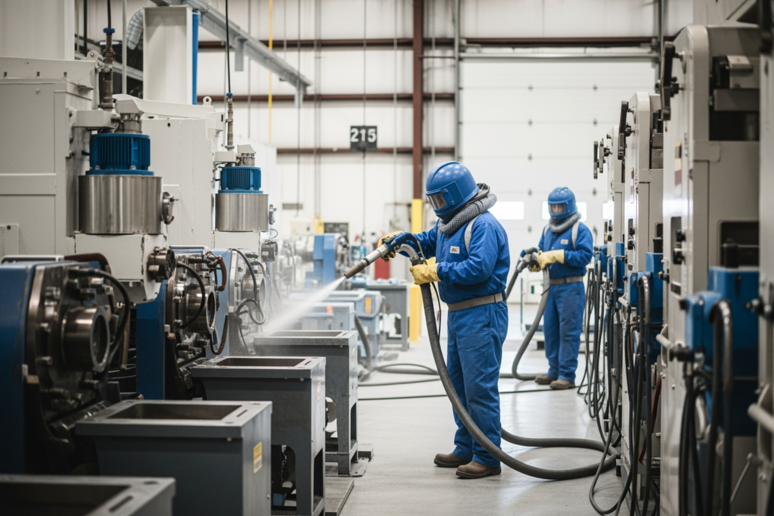 Professional dry ice blasting equipment in a clean industrial facility Professional dry ice blasting equipment in a clean industrial facility