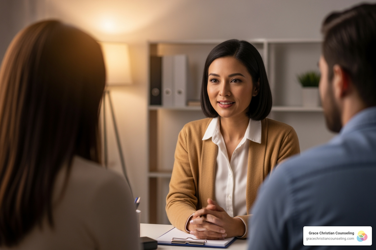 licensed counselor listening with compassion to a couple