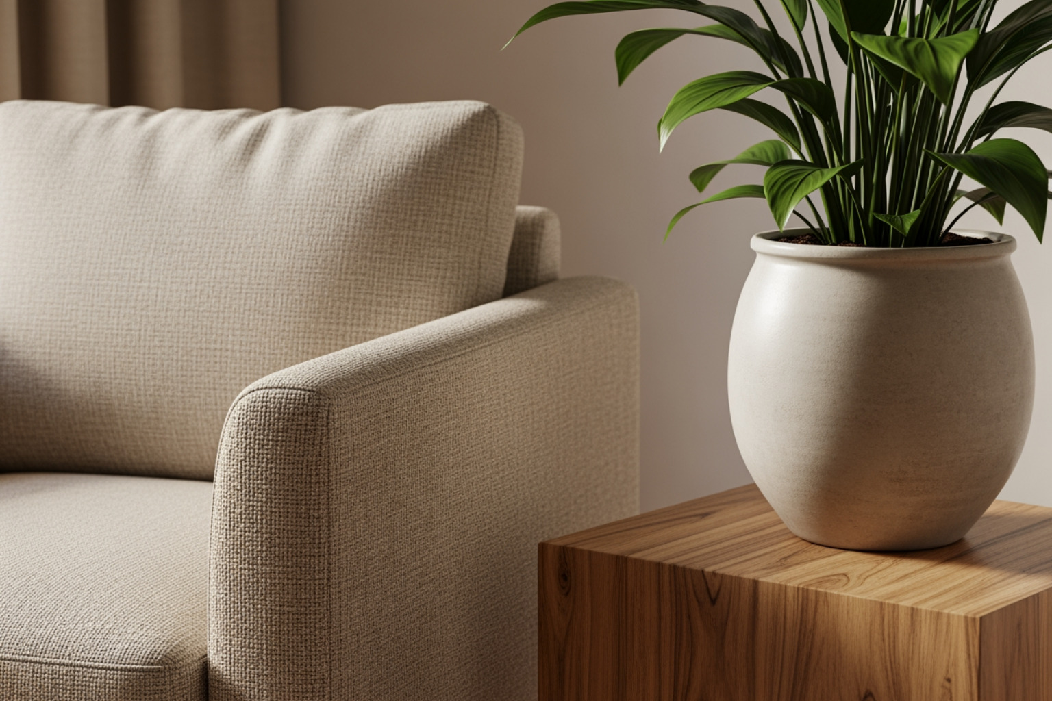 Modern therapy space with soft textures and natural materials