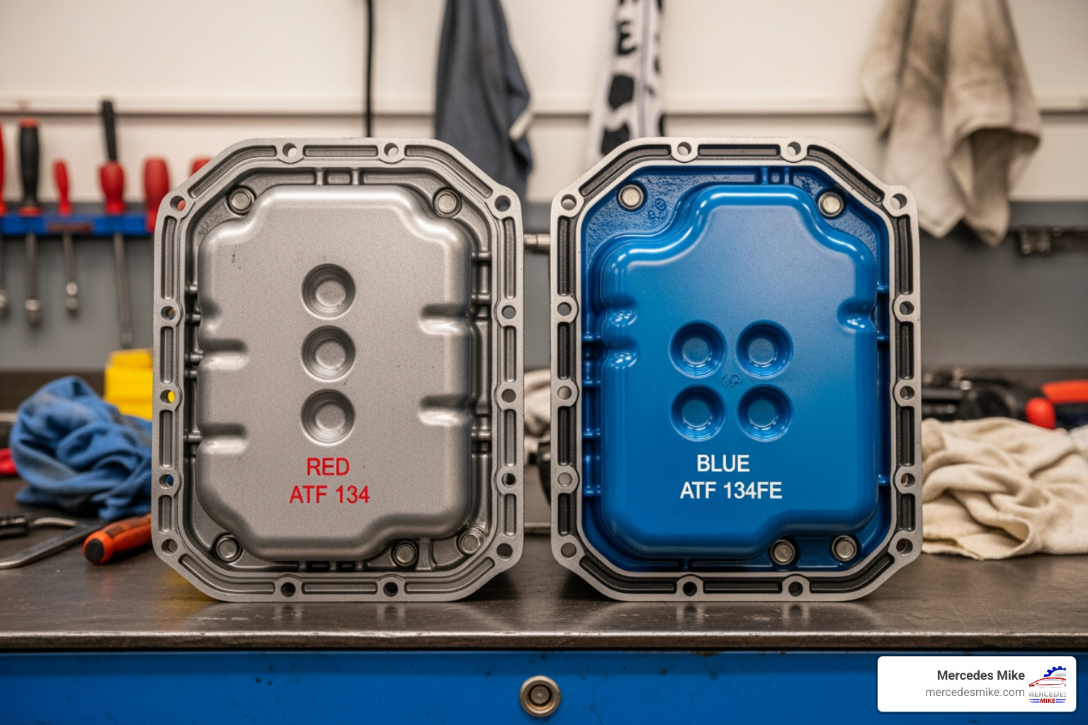Mercedes transmission pan dimples red vs blue fluid identification