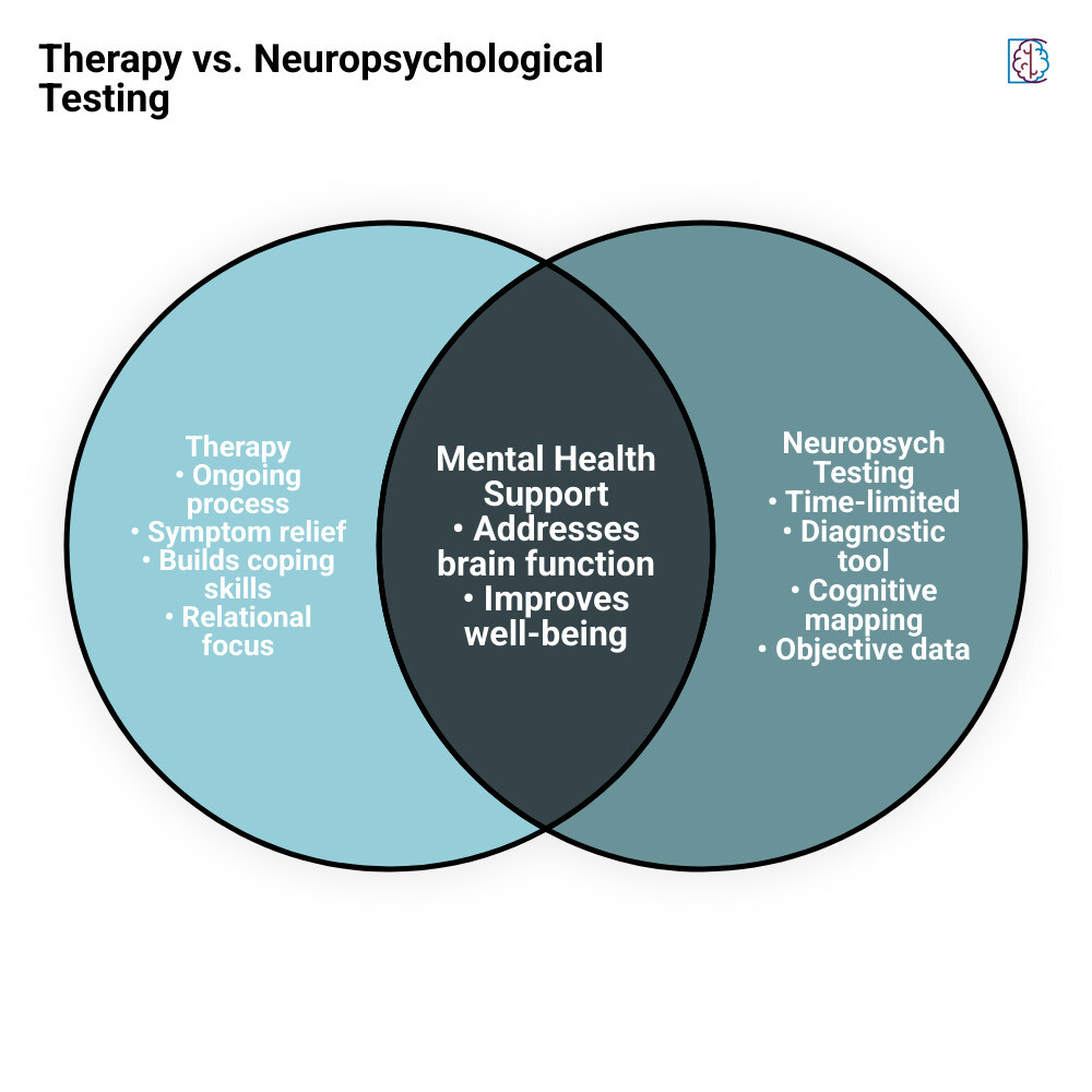 Infographic showing the difference between therapy and neuropsychological testing infographic Infographic showing the difference between therapy and neuropsychological testing infographic
