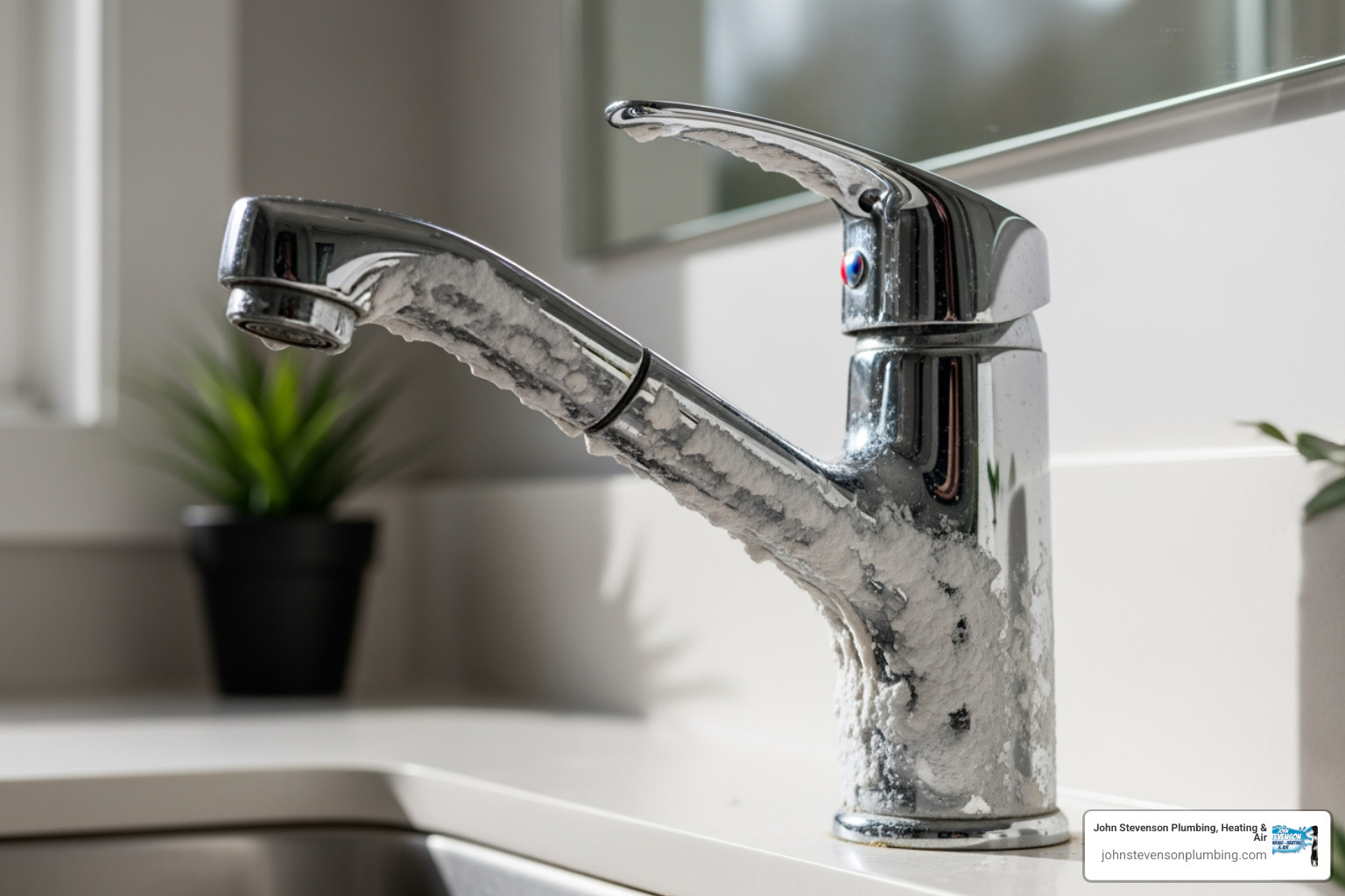 close-up of faucet with white limescale deposits from hard water close-up of faucet with white limescale deposits from hard water