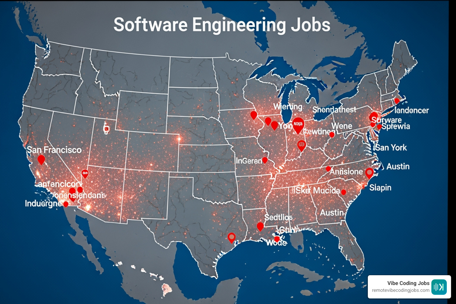 U.S. software engineer job map with top city clusters