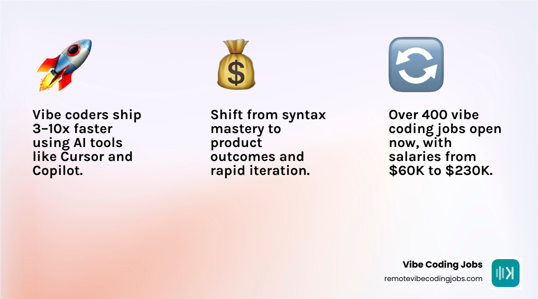 Vibe coding vs traditional coding infographic showing speed, tools, salary, and job titles infographic