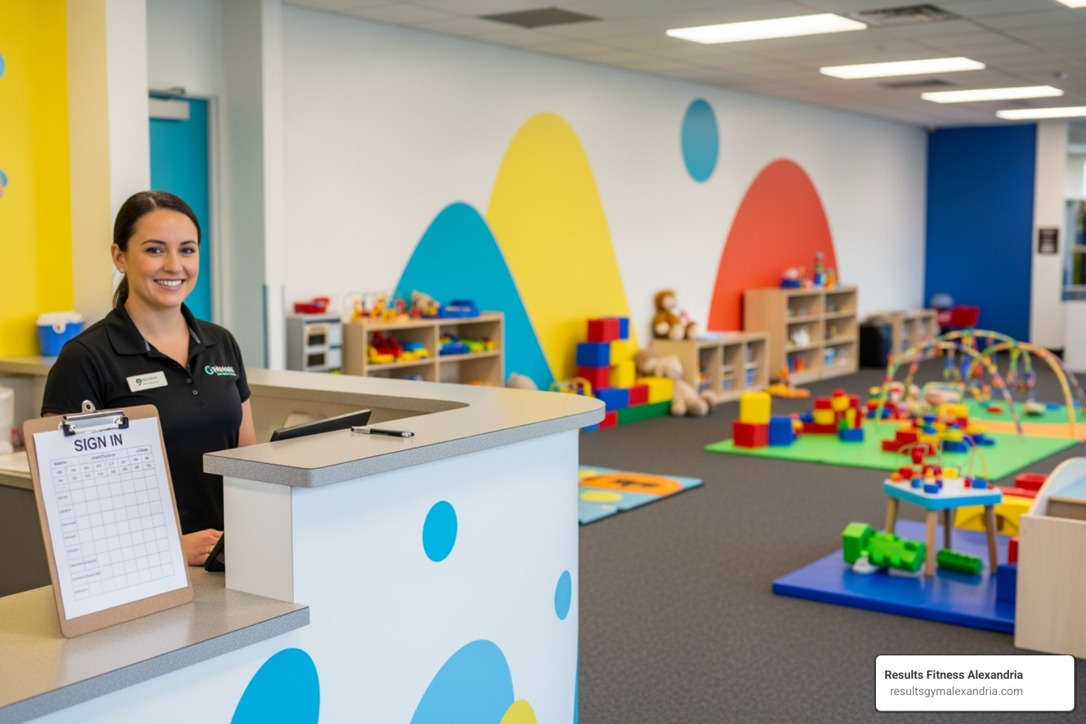 gym childcare check in desk
