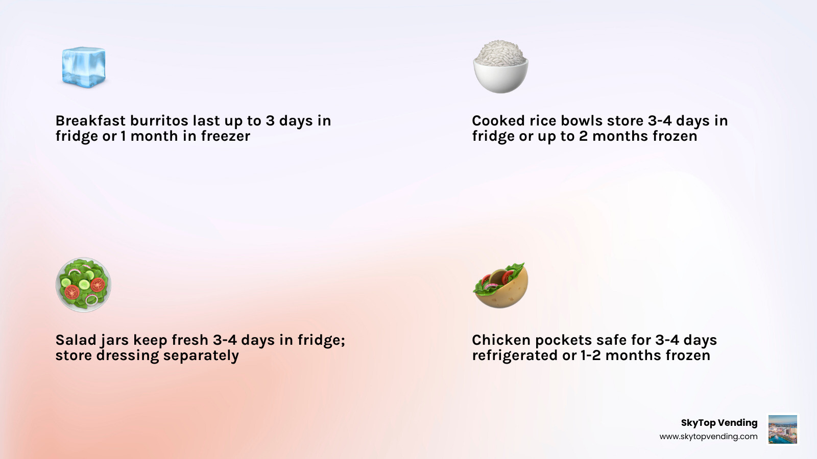 fridge vs freezer storage guide for common grab and go meals infographic