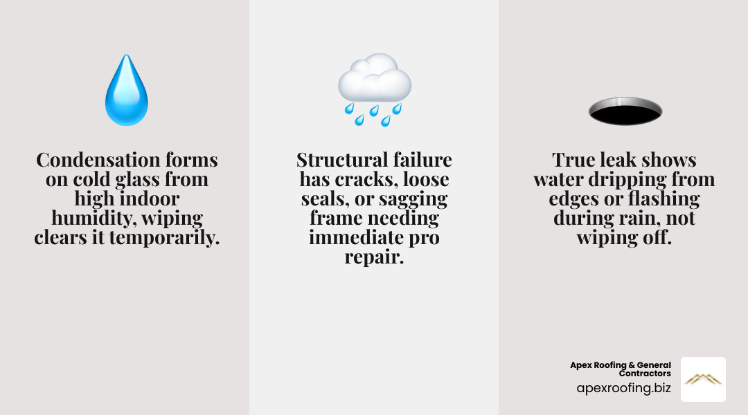 Infographic: Skylight leak vs condensation vs structural failure - how to tell the difference and what to do infographic