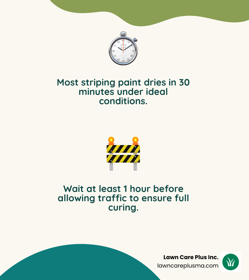Infographic with striping dry time 30 minutes and wait 1 hour before traffic infographic