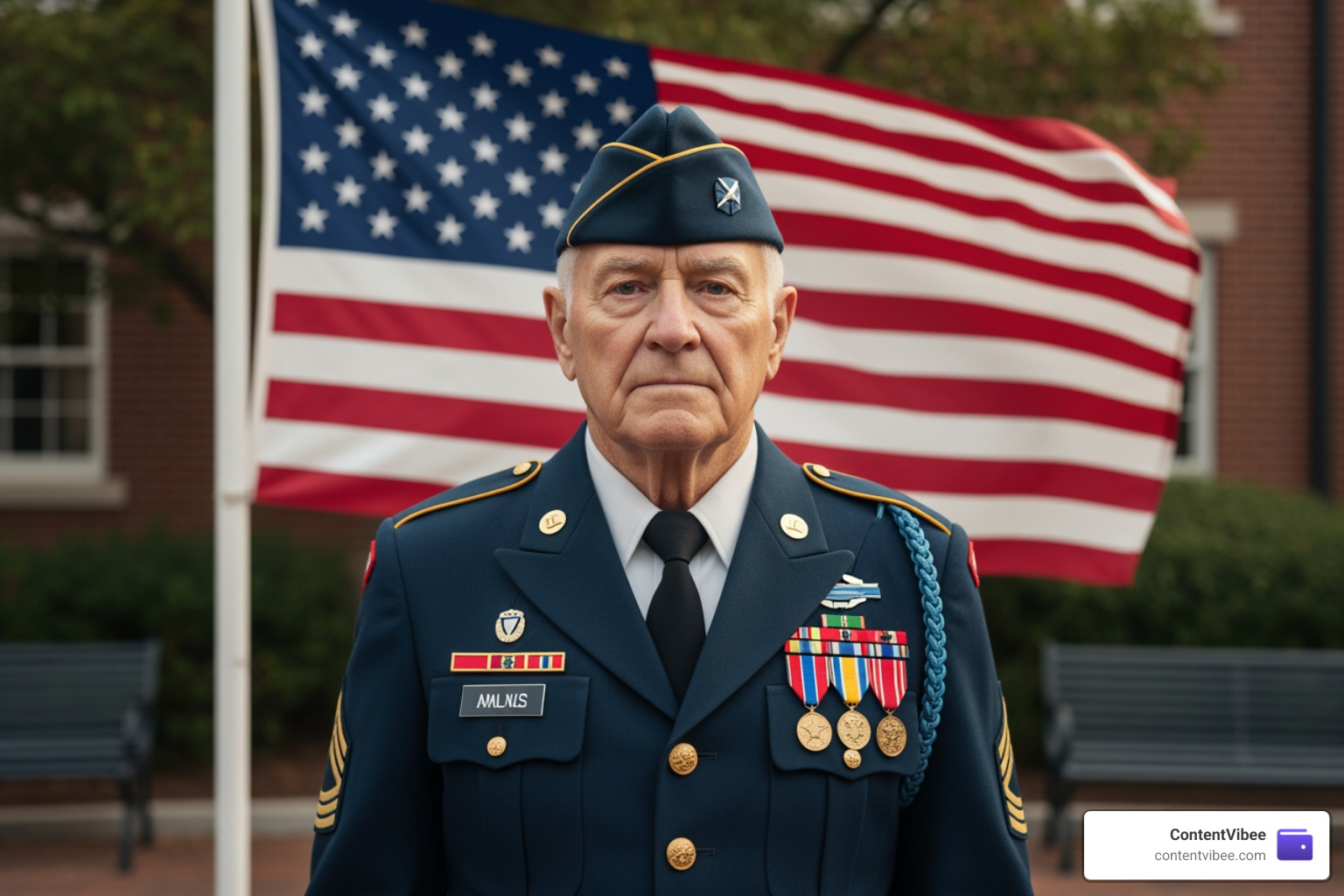 veteran in front of American flag representing VA benefits and asbestos claims