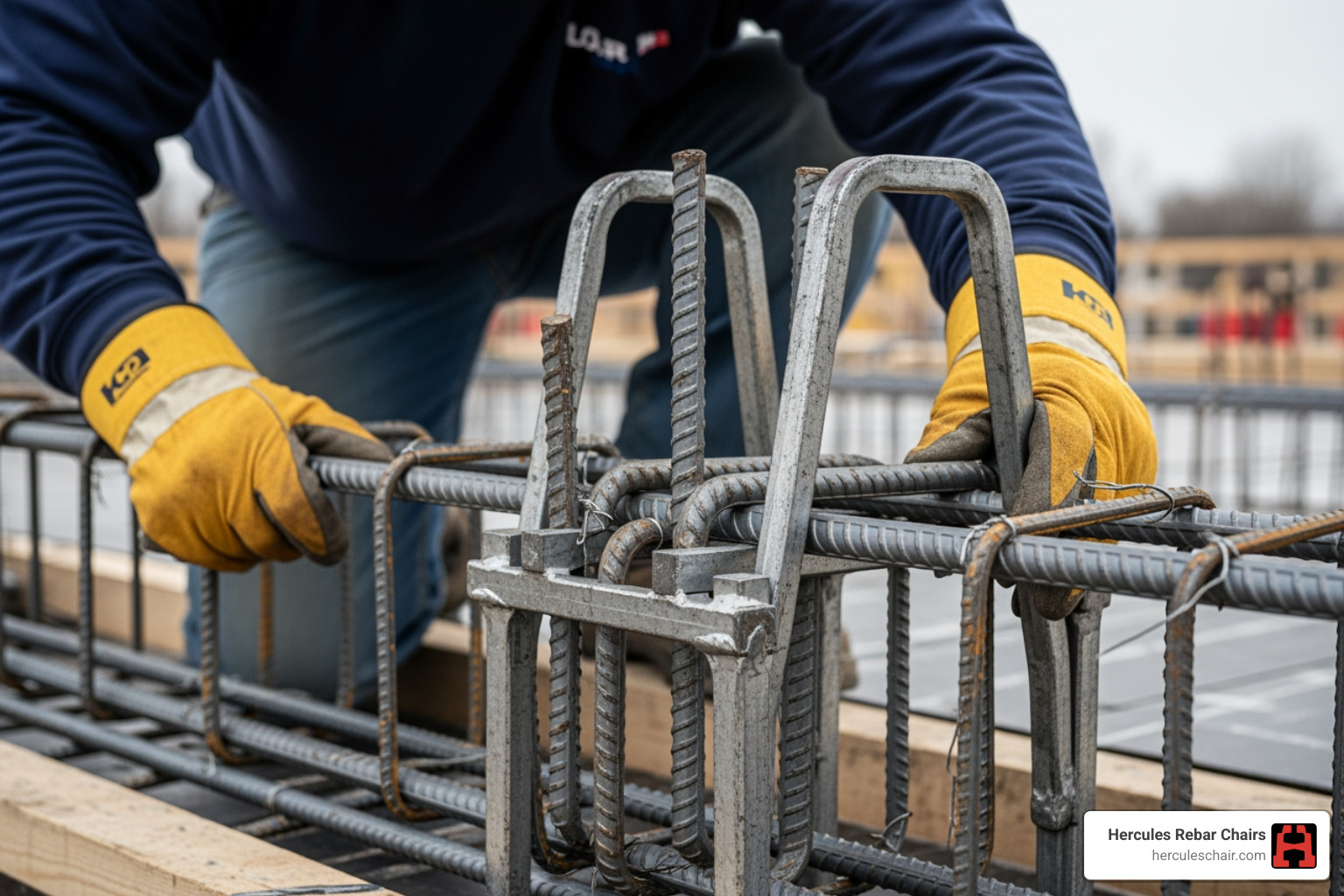 rebar being secured into a heavy-duty chair