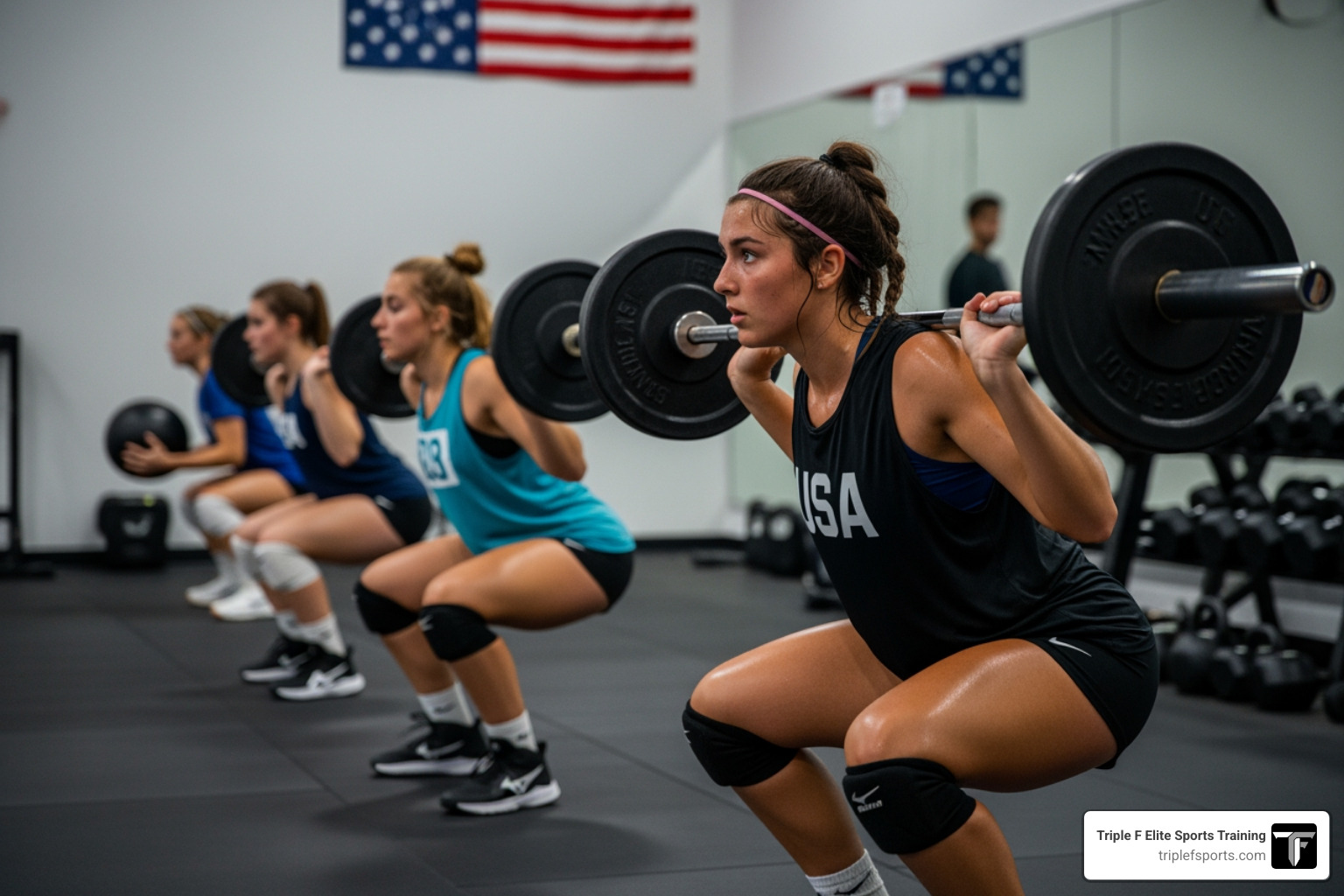 Athletes engaged in a volleyball-specific strength training session Athletes engaged in a volleyball-specific strength training session