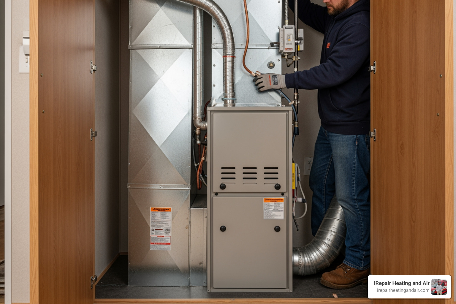 downflow furnace installation in a mobile home closet