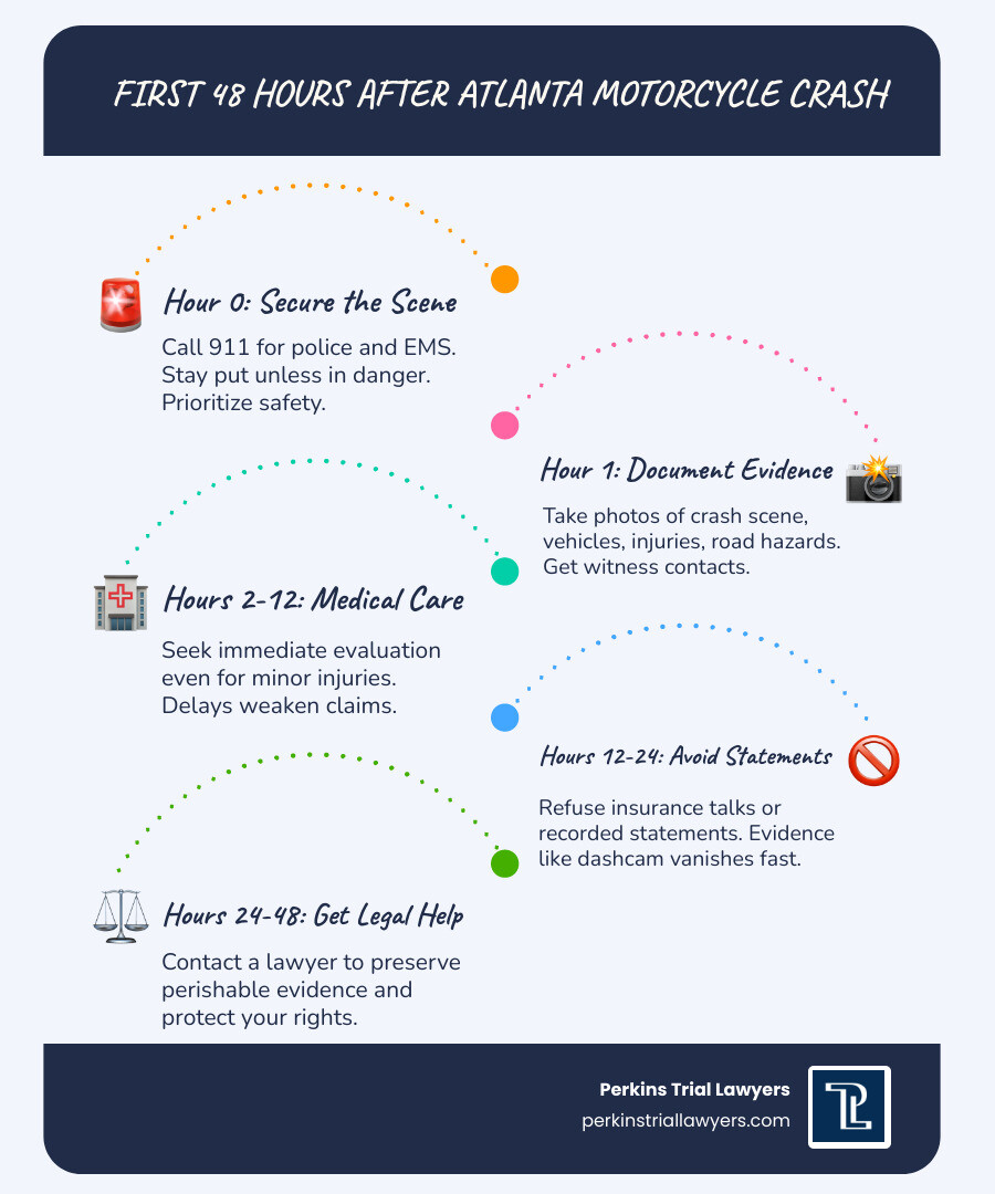 First 48 hours after Atlanta motorcycle crash: steps, deadlines, and legal rights infographic infographic First 48 hours after Atlanta motorcycle crash: steps, deadlines, and legal rights infographic infographic