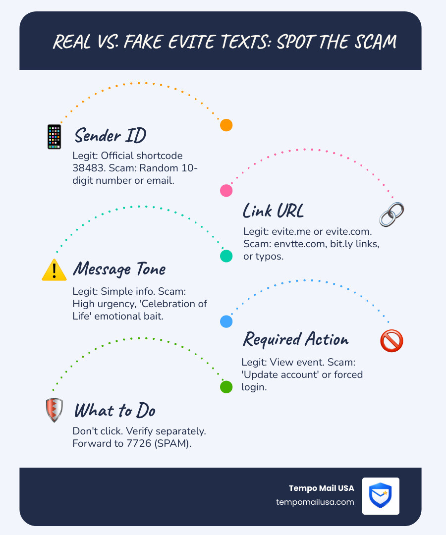 Infographic: Real vs. fake Evite text red flags and what to do if you receive one infographic Infographic: Real vs. fake Evite text red flags and what to do if you receive one infographic