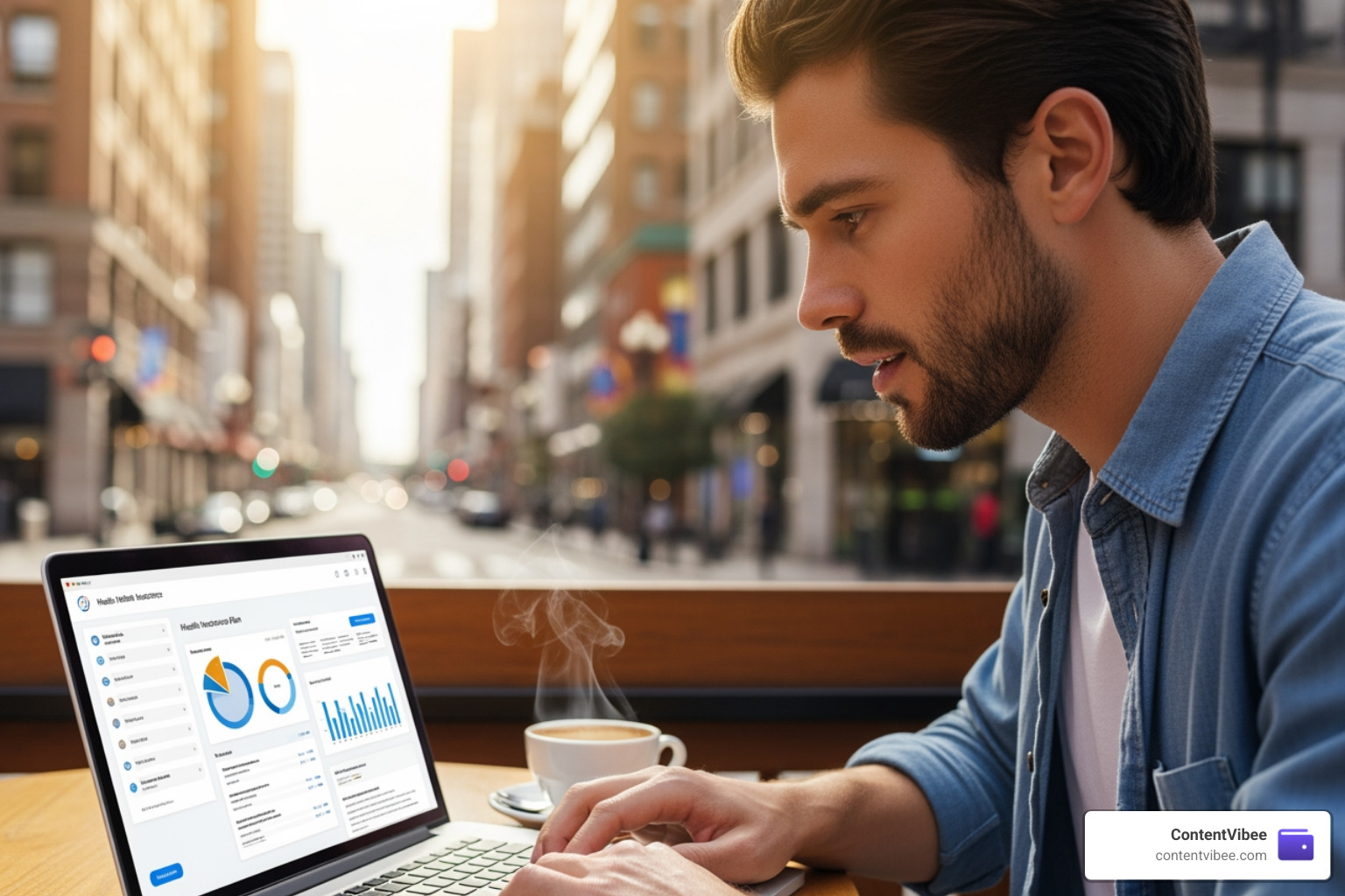 A digital nomad reviewing health plan options on a laptop