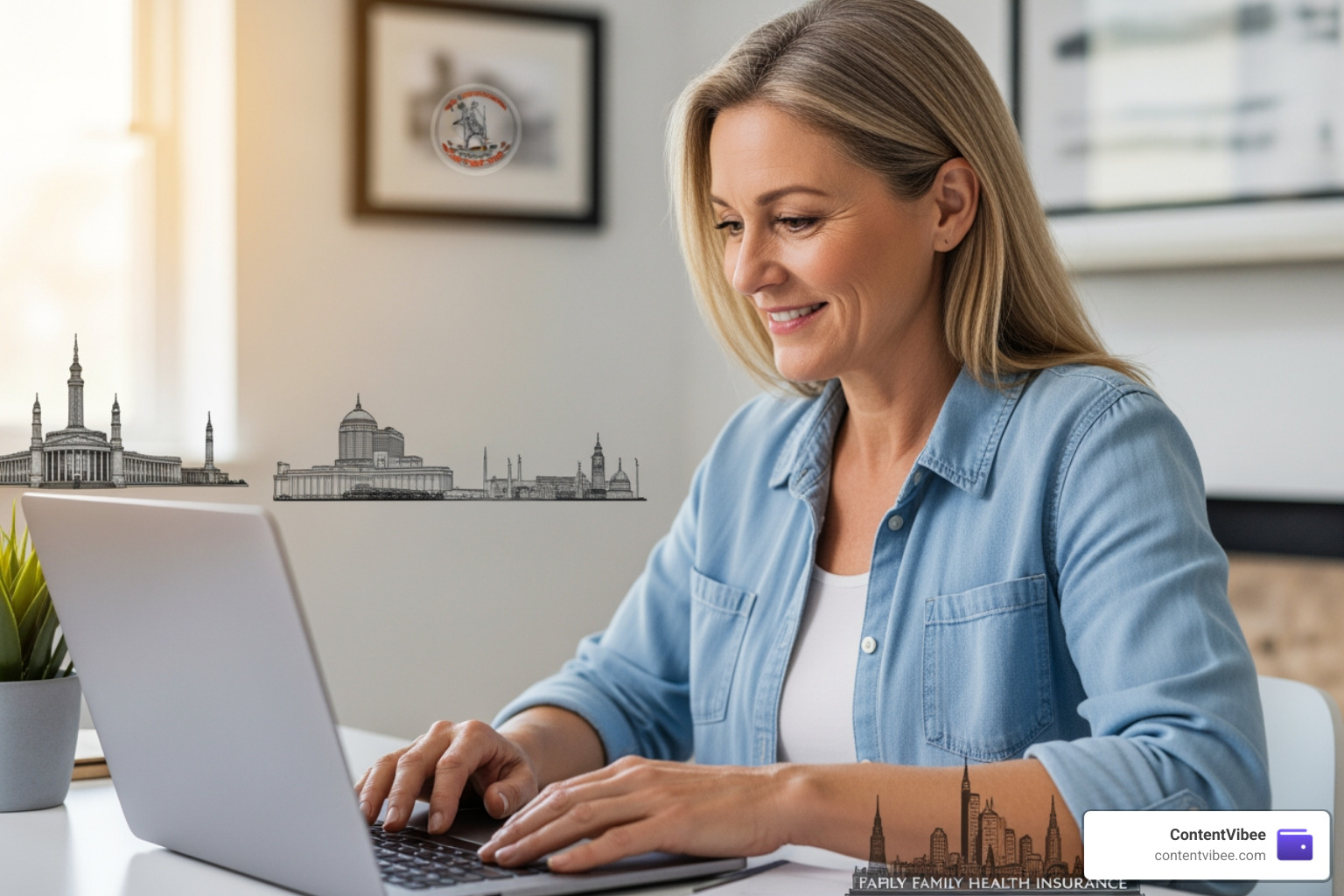 A person in Virginia applying for family health insurance on a laptop