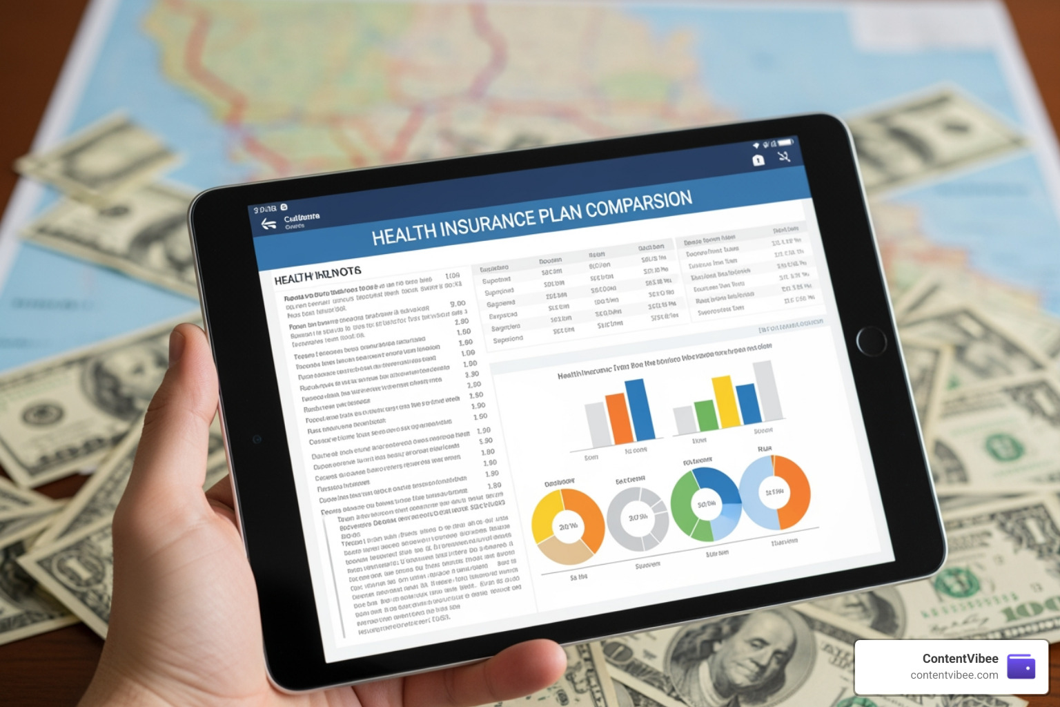 digital tablet showing insurance plan comparisons