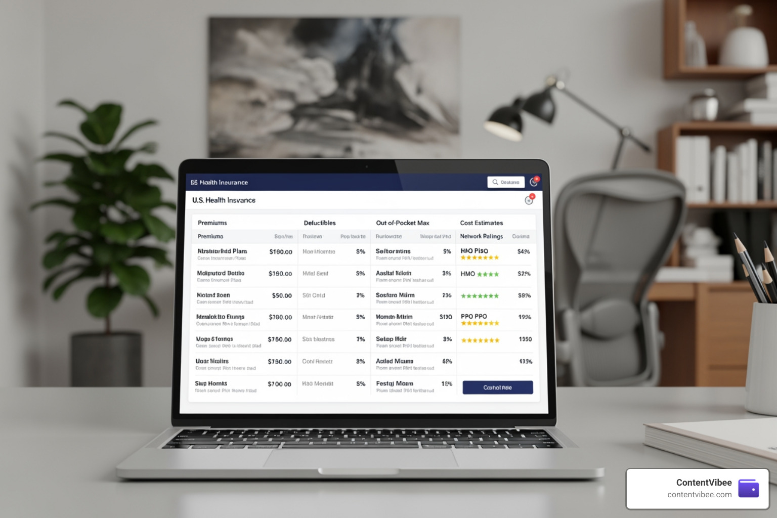 digital tool showing side-by-side health plan costs and network ratings