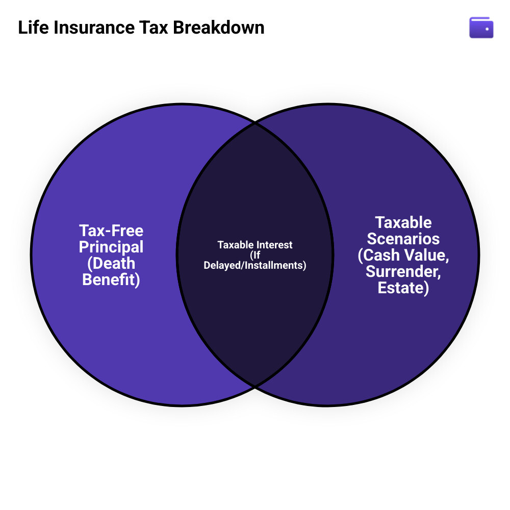 Infographic comparing tax-free death benefit principal vs. taxable interest on life insurance infographic