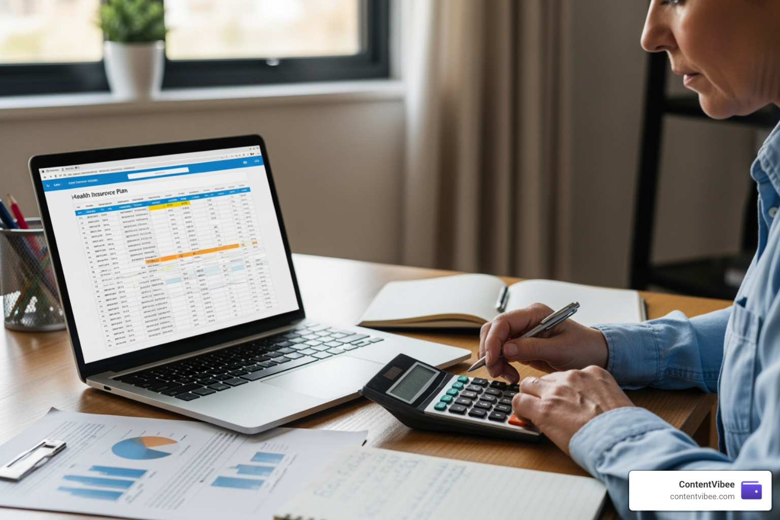 Person using a calculator to compare health insurance plan costs and subsidies