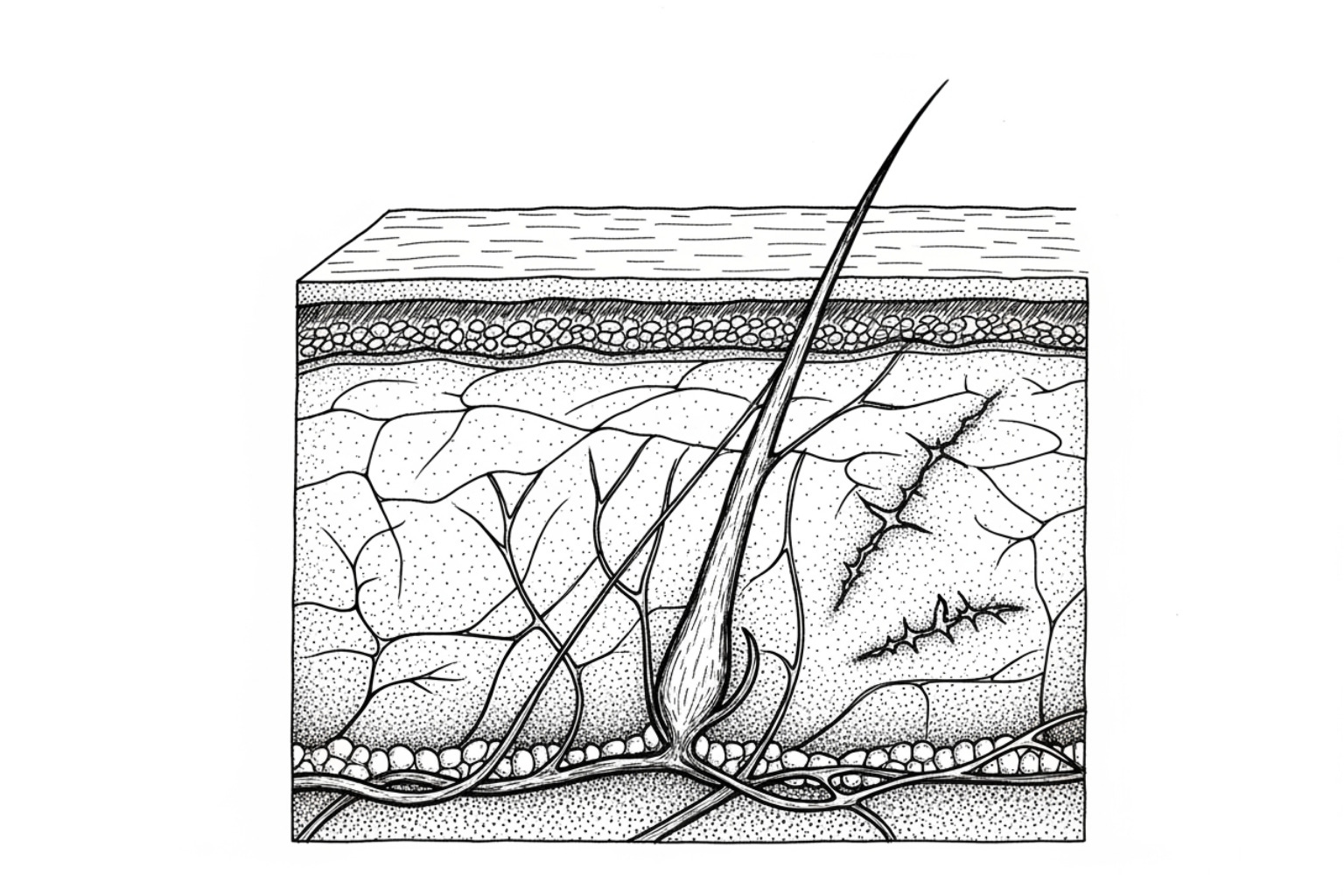 skin cross-section showing collagen fibers