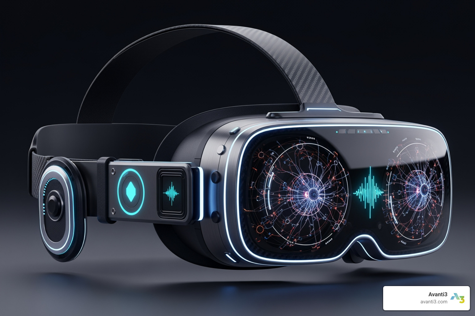 futuristic VR headset with biometric sensors