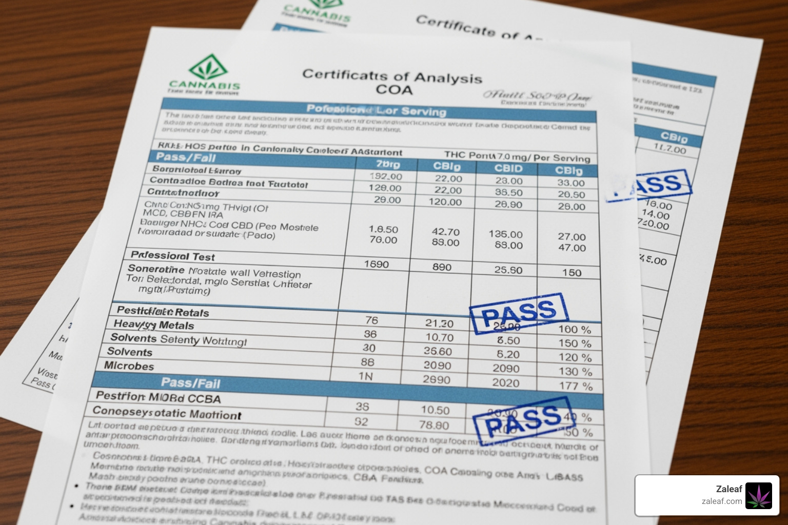 Sample lab report highlighting potency and contaminant pass/fail results