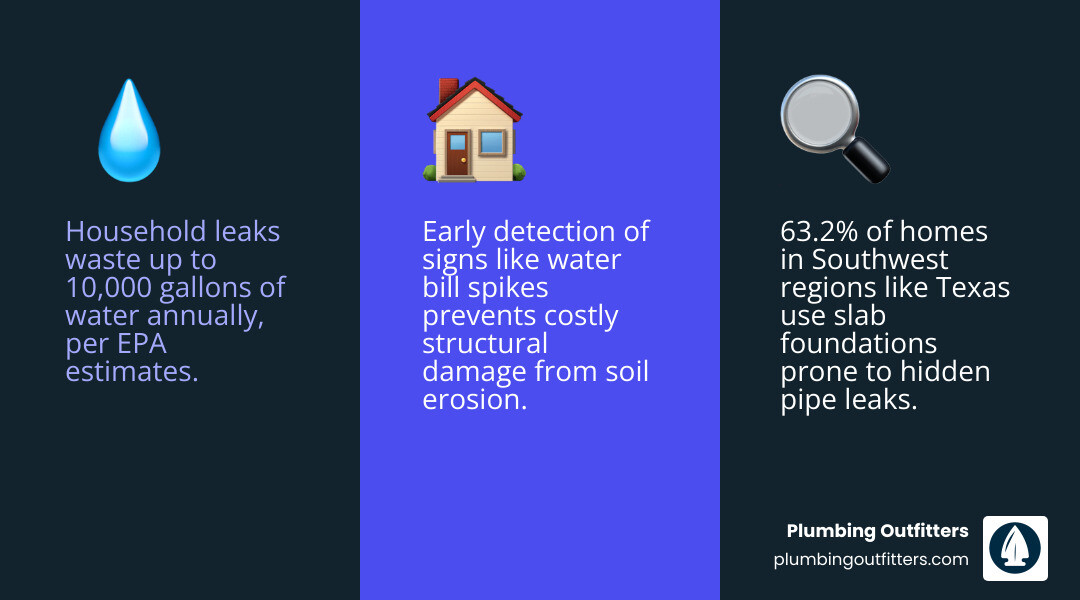 Infographic showing 9 warning signs of a slab leak in a home with concrete slab foundation infographic Infographic showing 9 warning signs of a slab leak in a home with concrete slab foundation infographic