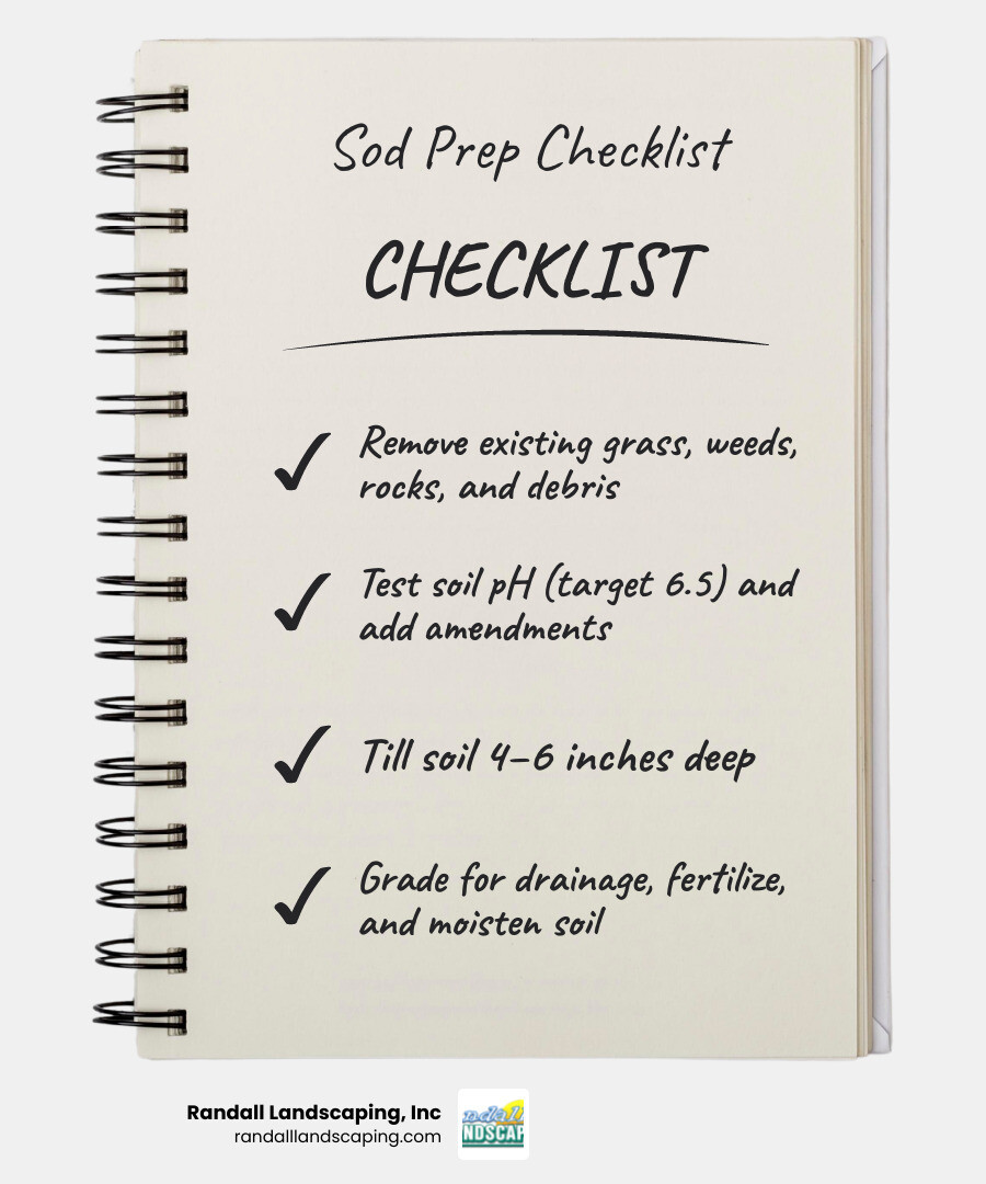 7-step sod preparation timeline infographic from clearing to moistening soil infographic