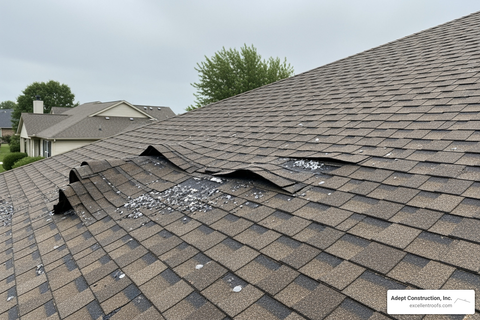 Example of storm-damaged shingles in Naperville IL