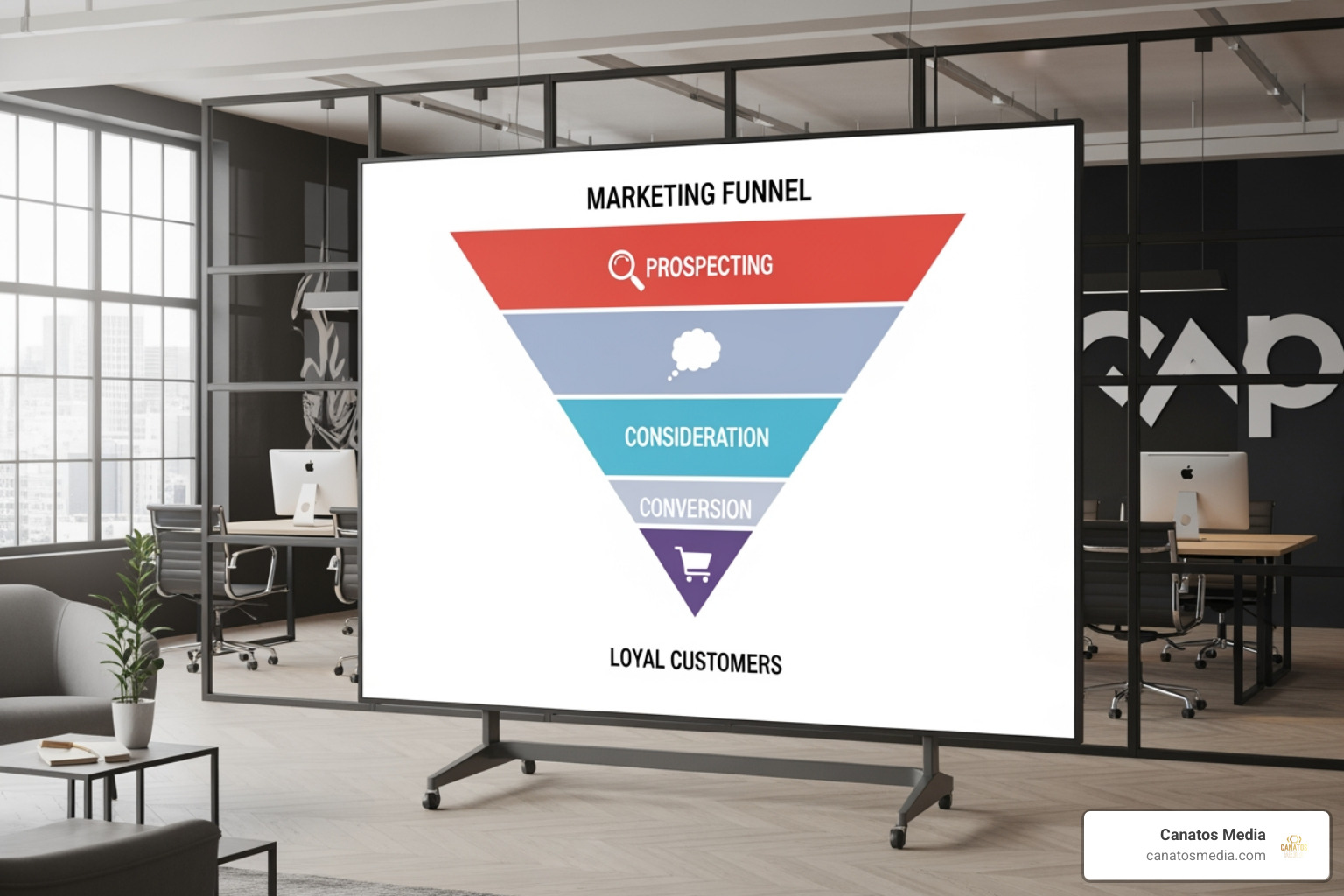 Marketing funnel diagram showing the journey from cold prospect to loyal customer