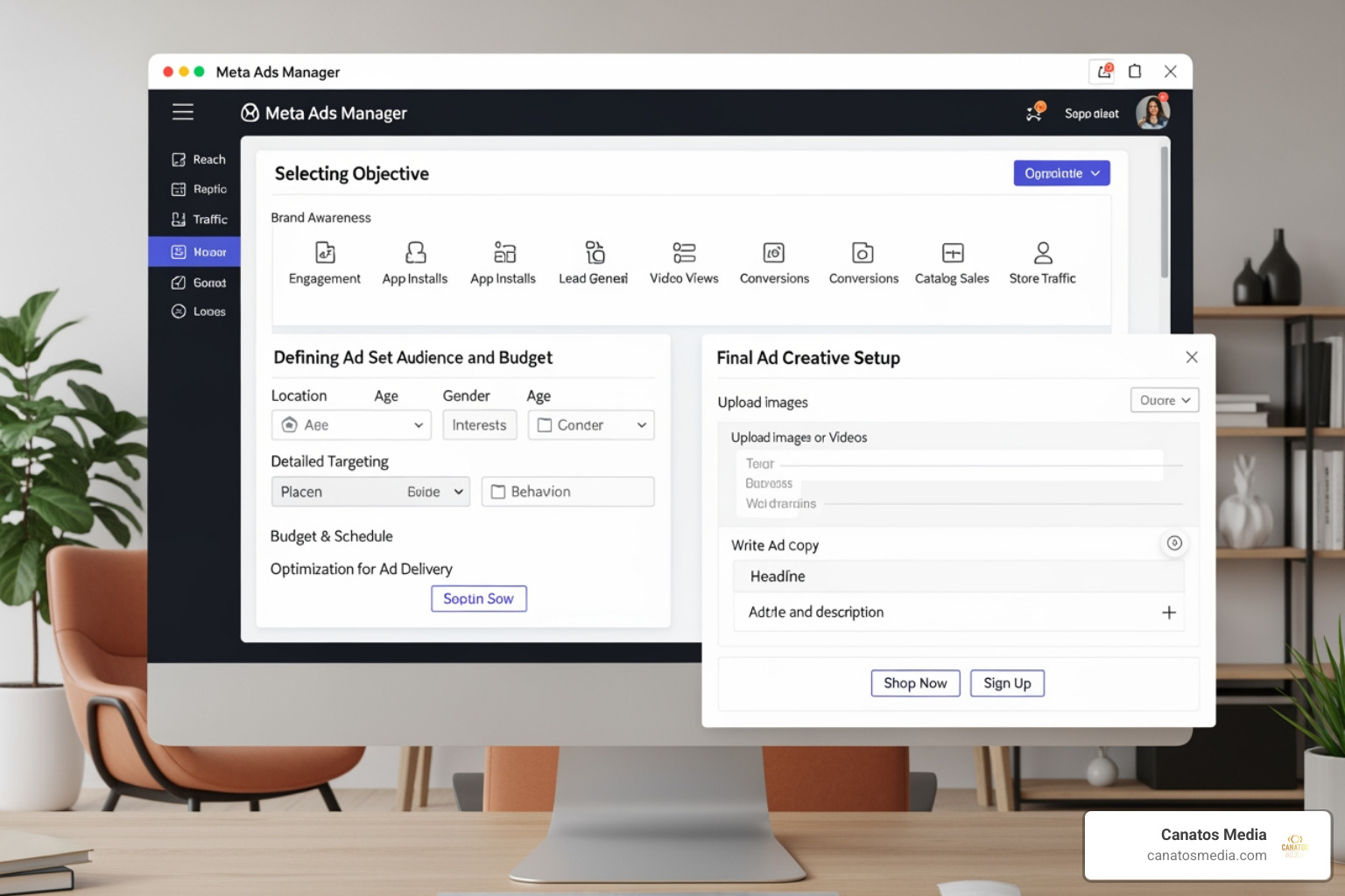 Campaign creation workflow in Meta Ads Manager showing the step-by-step setup process