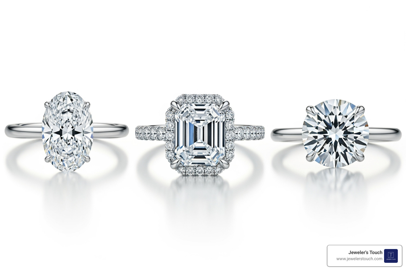 Comparison of popular engagement ring styles in Orange County including oval, radiant, and round cuts