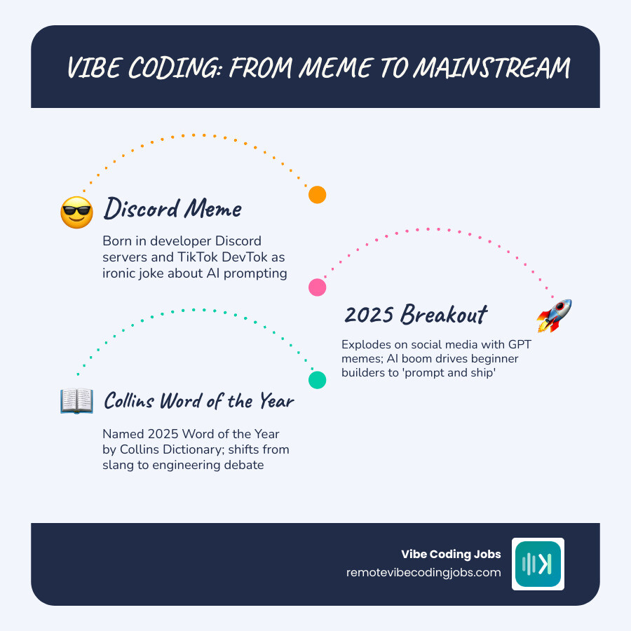 Infographic showing vibe coding journey from Discord meme to Collins Word of the Year 2025 infographic Infographic showing vibe coding journey from Discord meme to Collins Word of the Year 2025 infographic