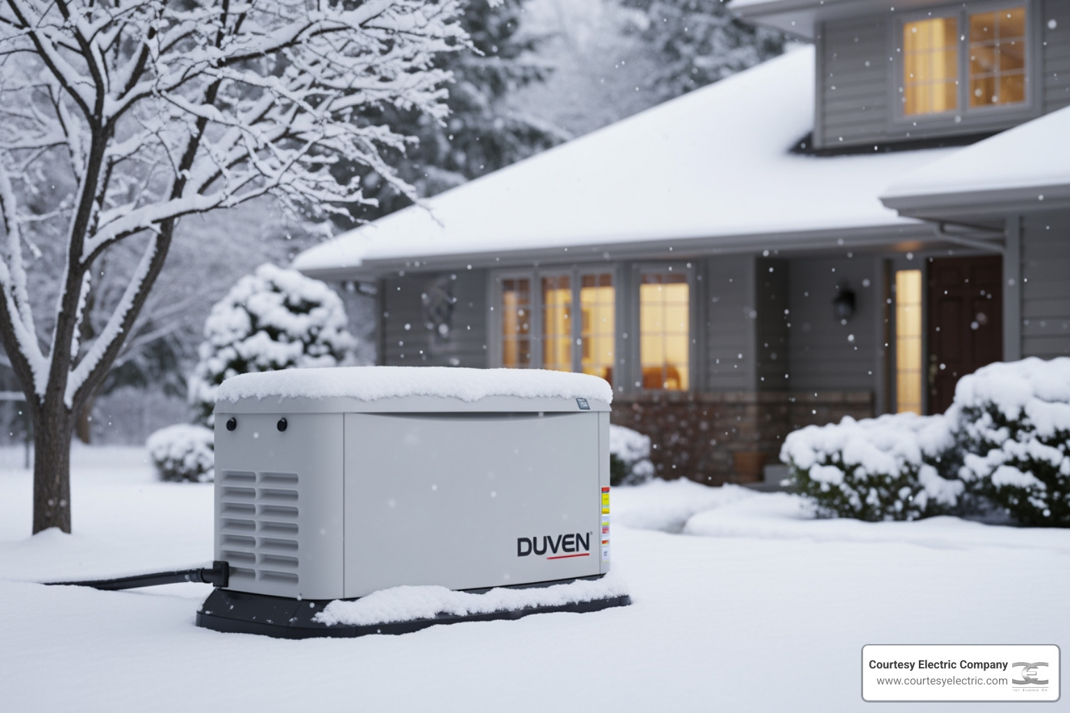 standby generator installed outside a home in the snow
